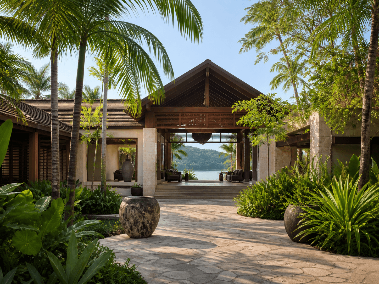 Tropical arrival courtyard at Serein Langkawi